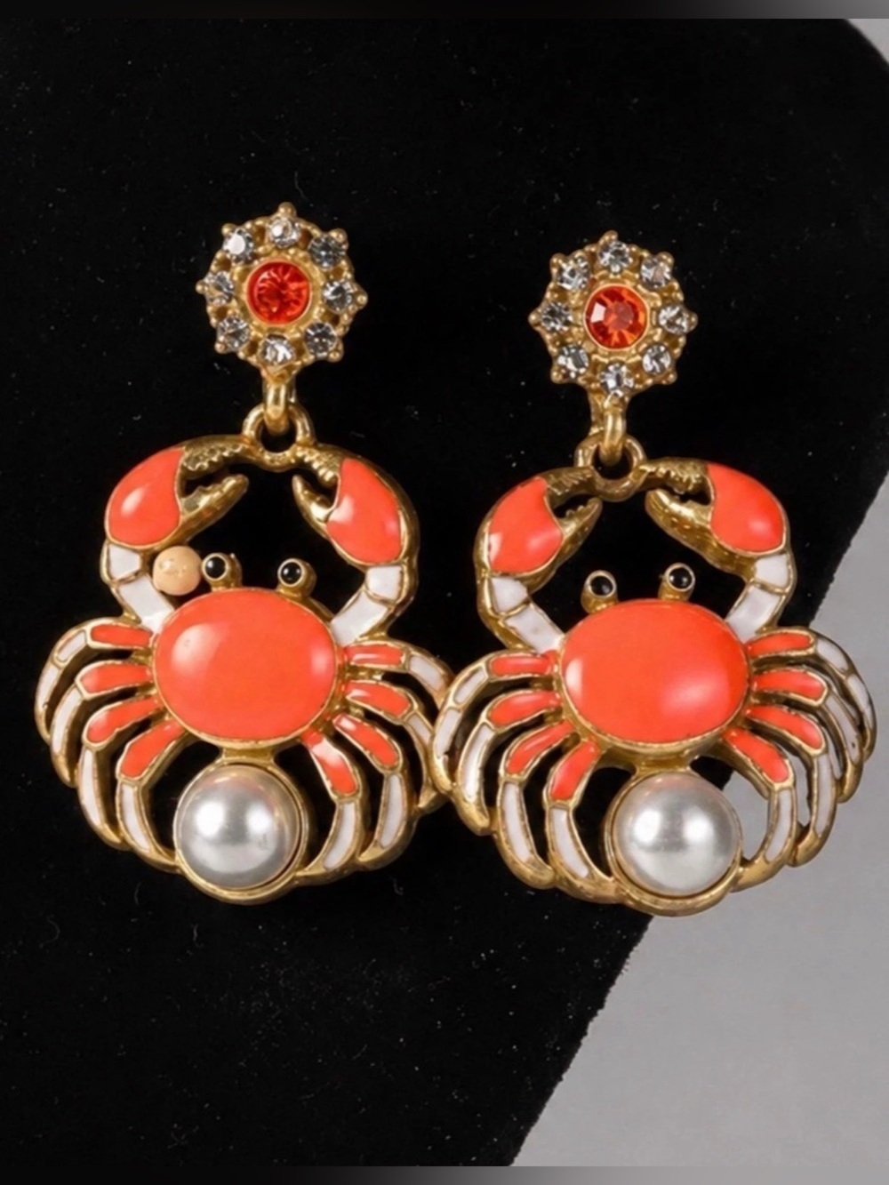Crystal Crab Earrings Coral Pearl Dangle Earrings